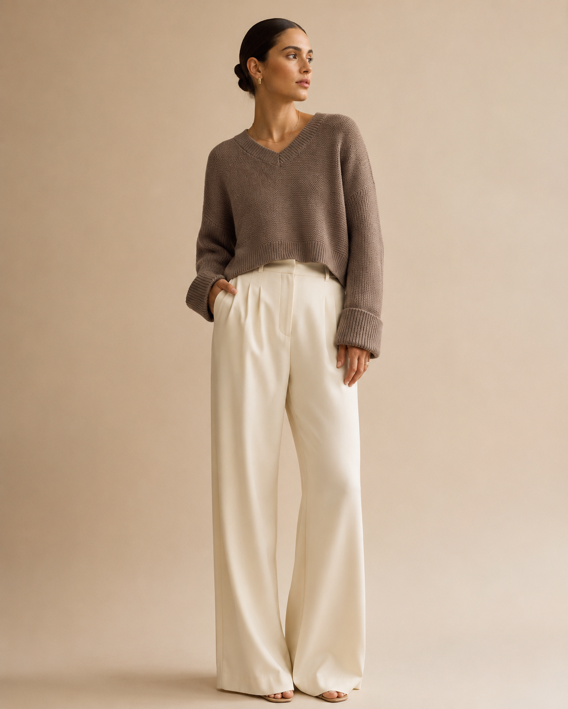 Relaxed V-Neck Knit Sweater