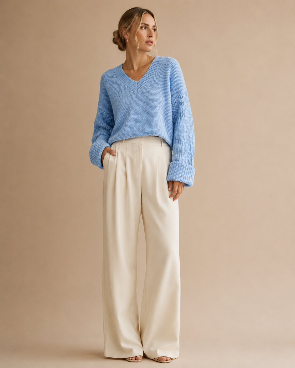 Relaxed V-Neck Knit Sweater