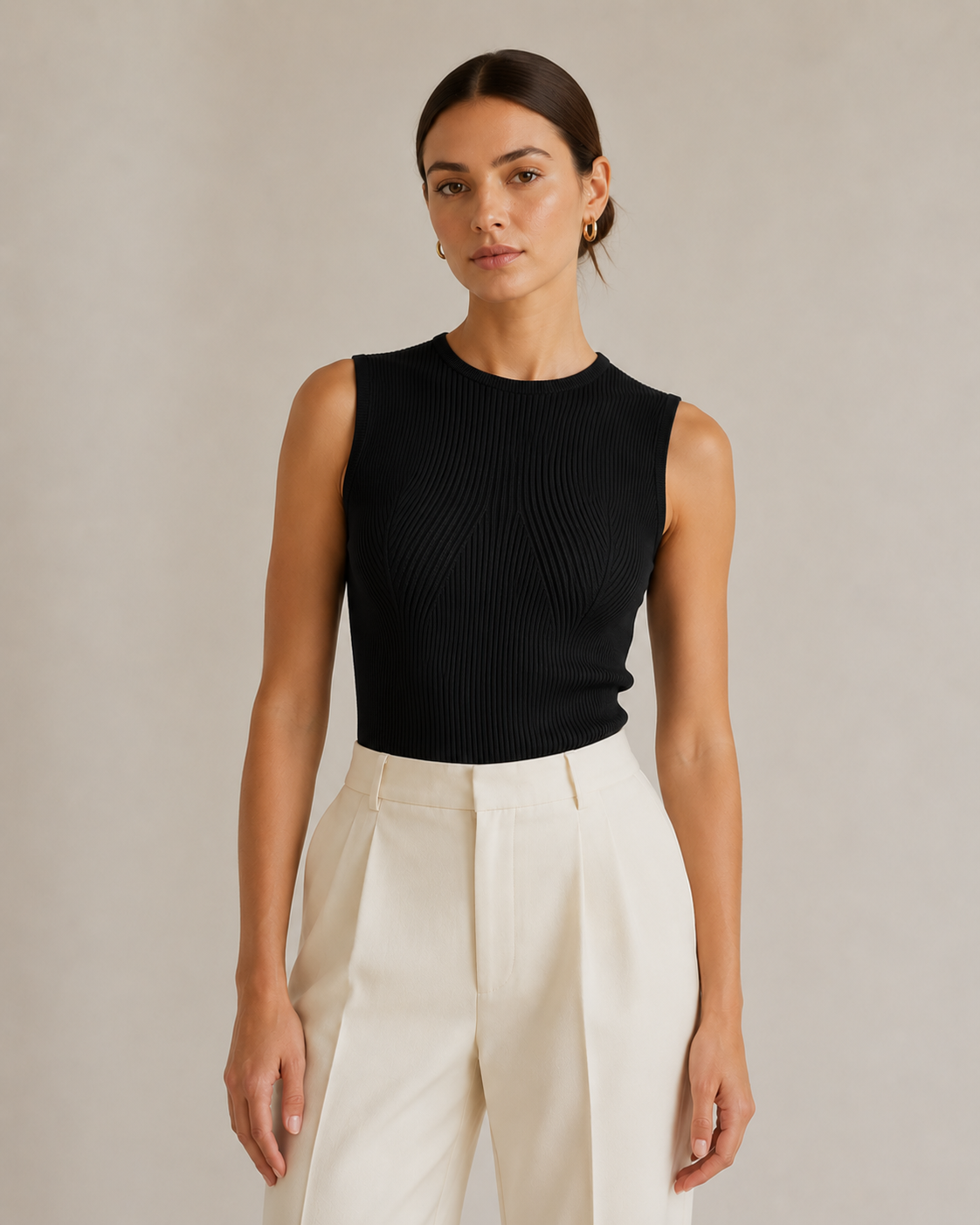 Ribbed Crew Neck Sculpting Tank Top