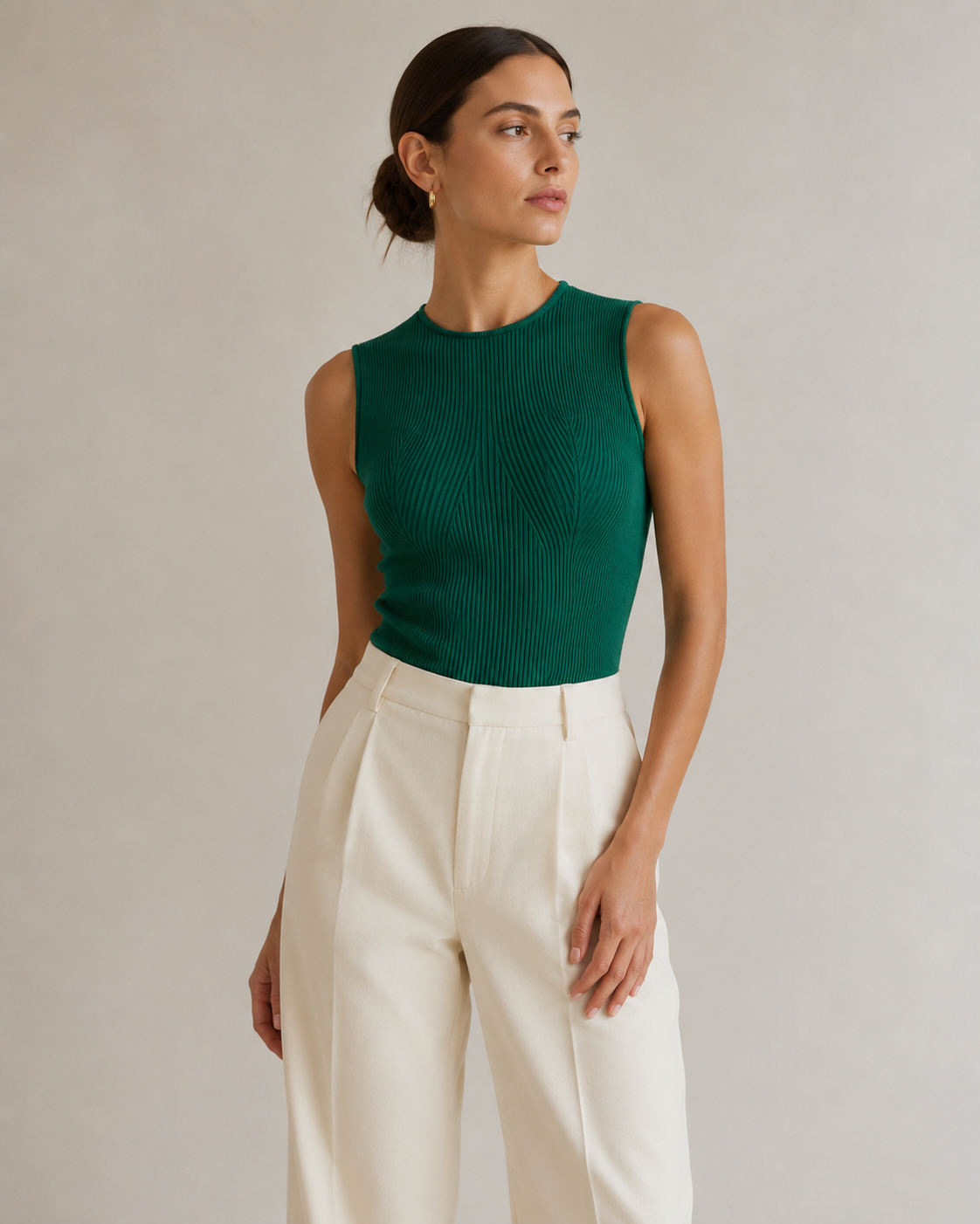 Ribbed Crew Neck Sculpting Tank Top