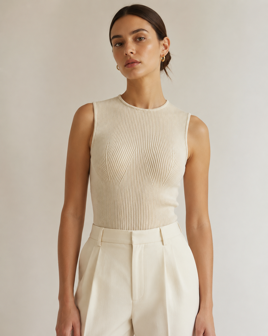 Ribbed Crew Neck Sculpting Tank Top