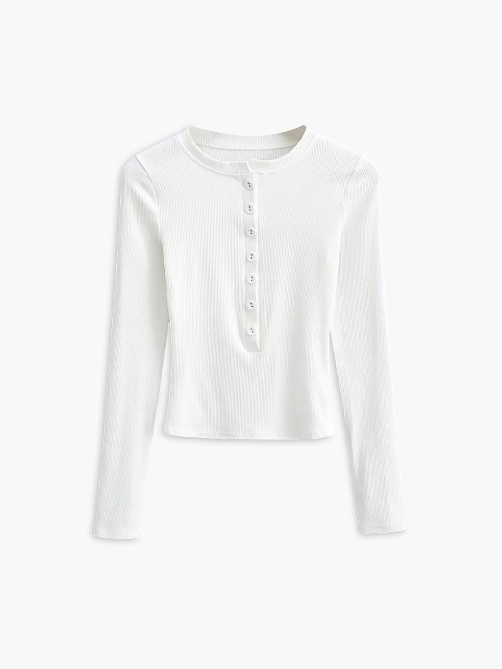Ribbed Cropped Button Front Long Sleeve Top