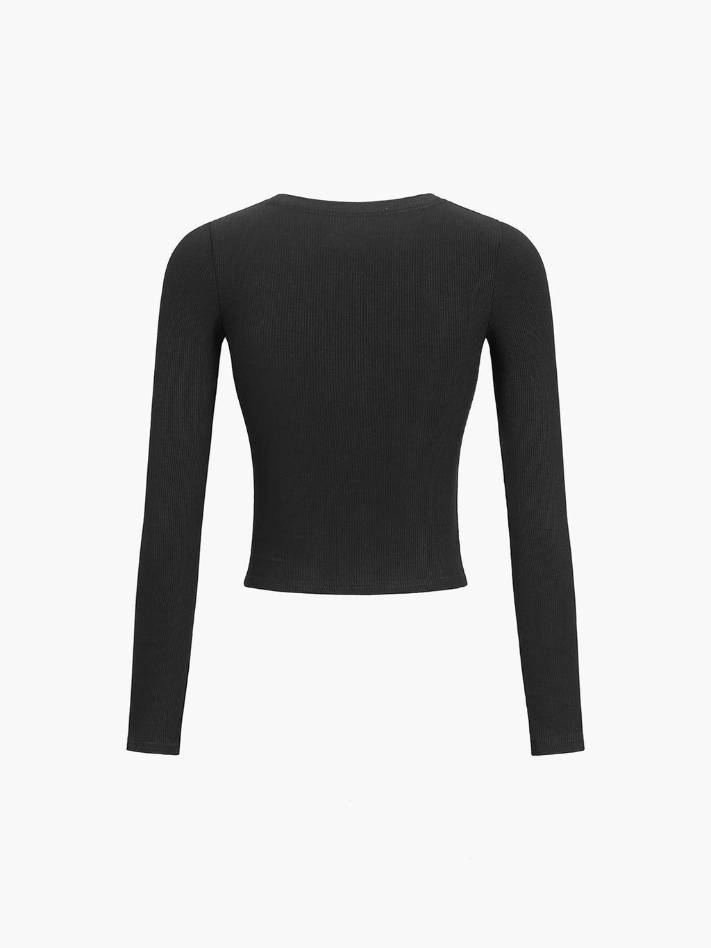 Ribbed Cropped Button Front Long Sleeve Top
