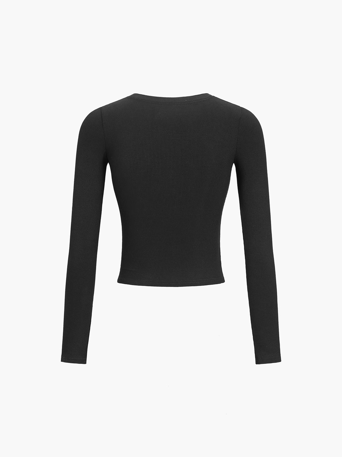 Ribbed Cropped Button Front Long Sleeve Top