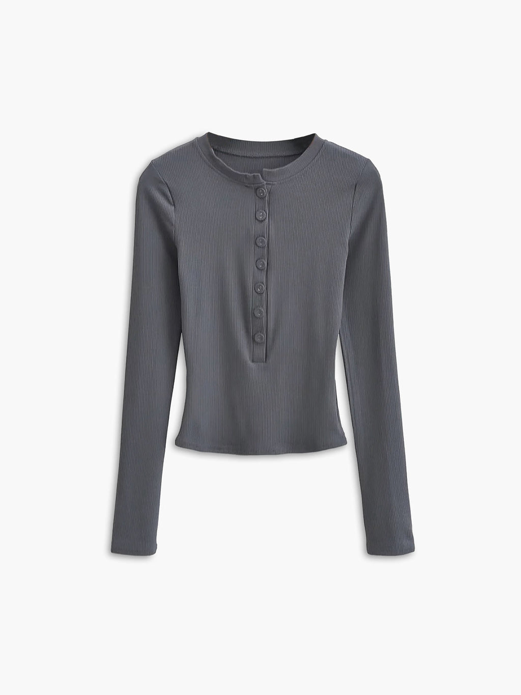 Ribbed Cropped Button Front Long Sleeve Top