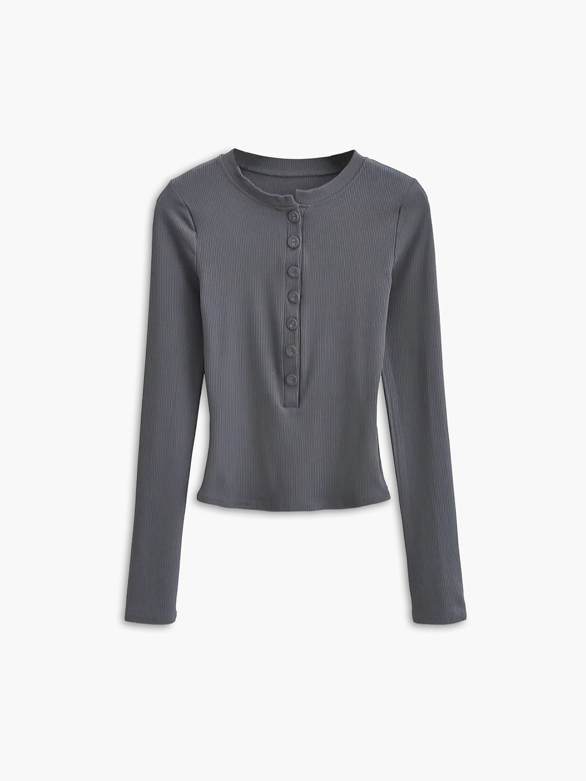 Ribbed Cropped Button Front Long Sleeve Top