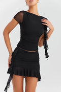 Ruffle Trim Cropped Tank and Mini Skirt Set