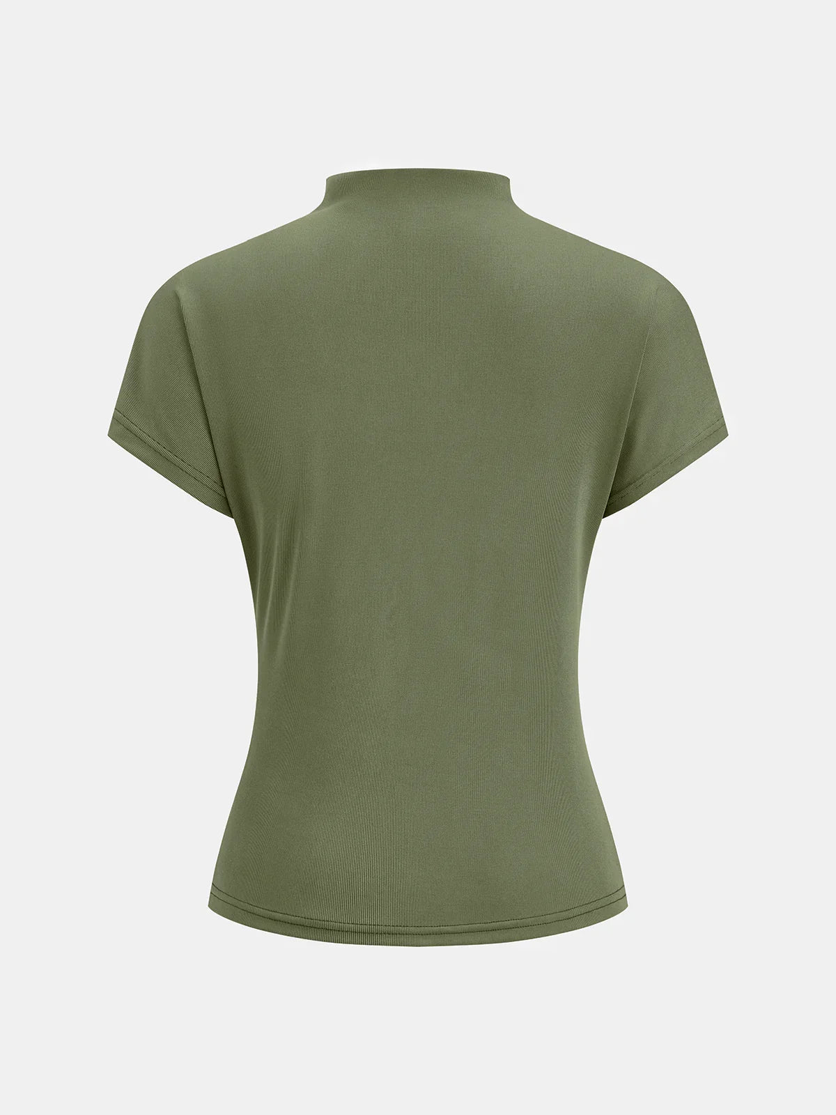 Sage Green Ruched Mock Neck Short Sleeve Top