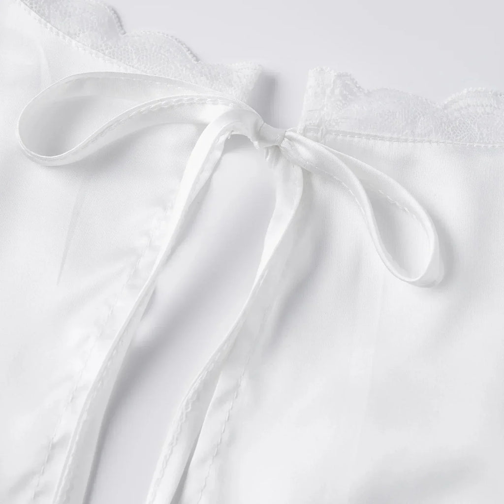Satin Deep V-Neck Lace Trim Cami Top
