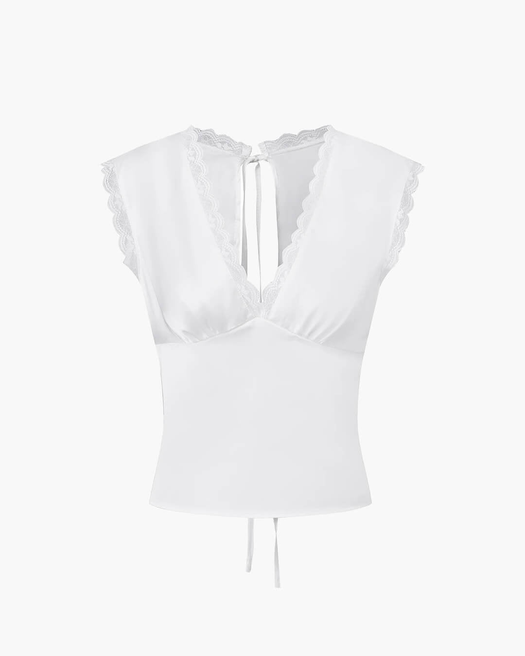 Satin Deep V-Neck Lace Trim Cami Top