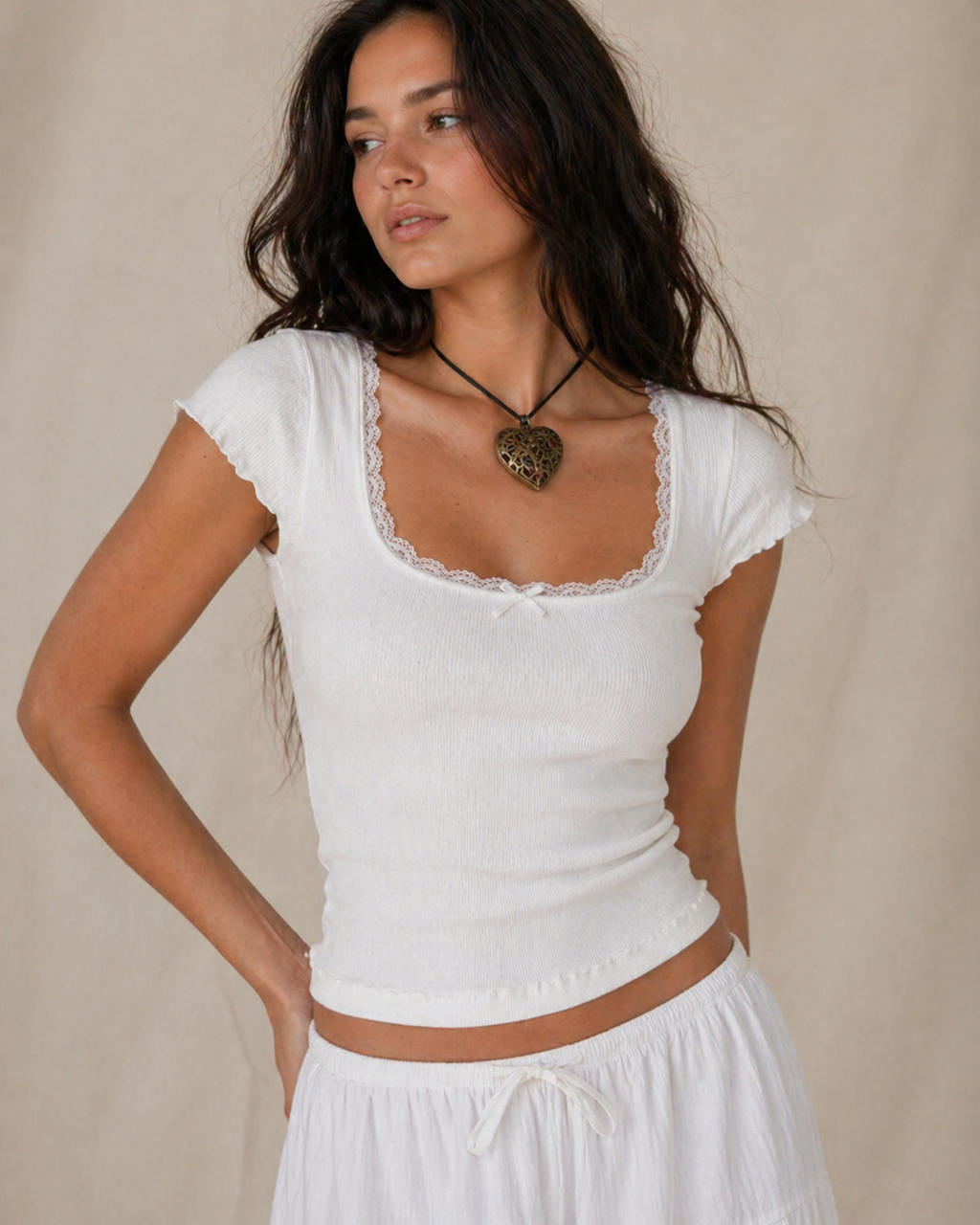 Scalloped Lace Trim Cropped Top