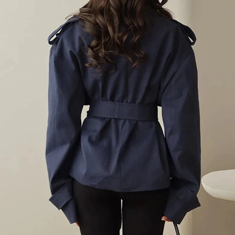 Short Trench Coat with Side Lace-Up Waist