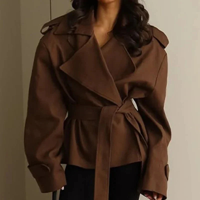 Short Trench Coat with Side Lace-Up Waist