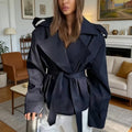 Short Trench Coat with Side Lace-Up Waist