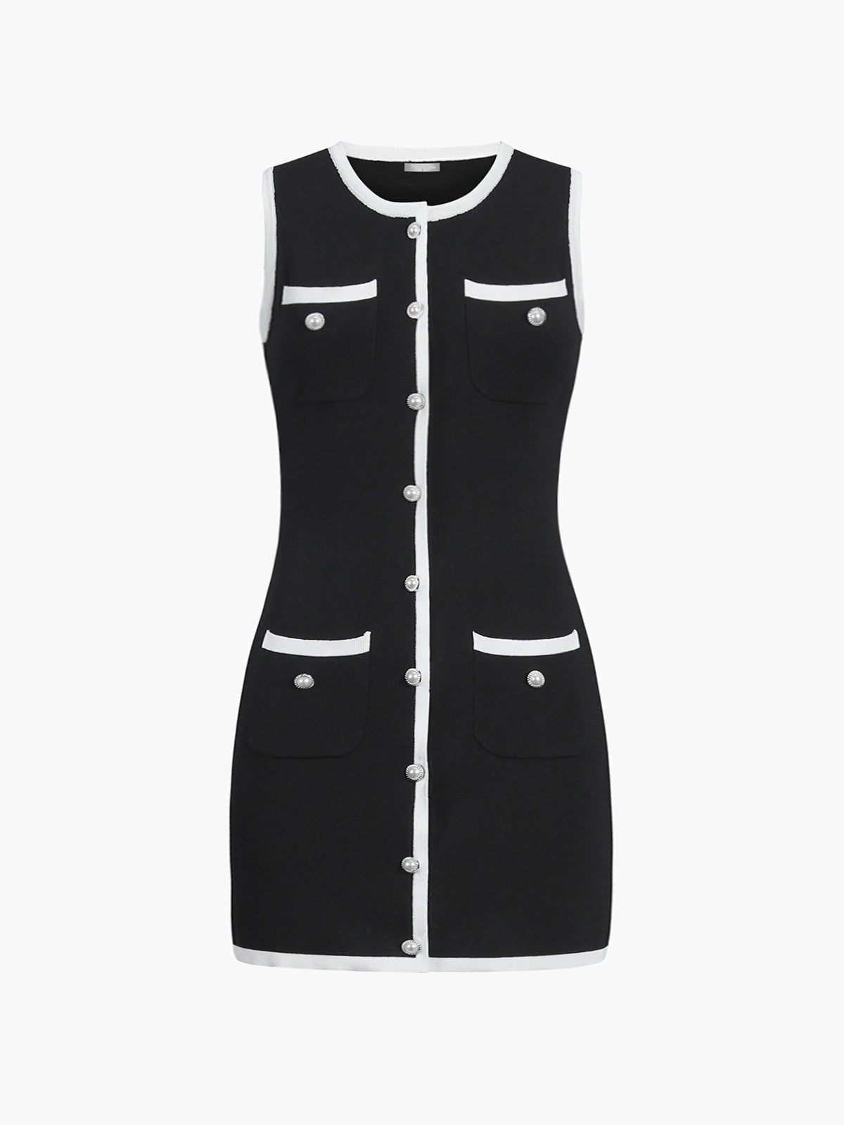 Sleeveless Button Front Knit Mini Dress with Pockets