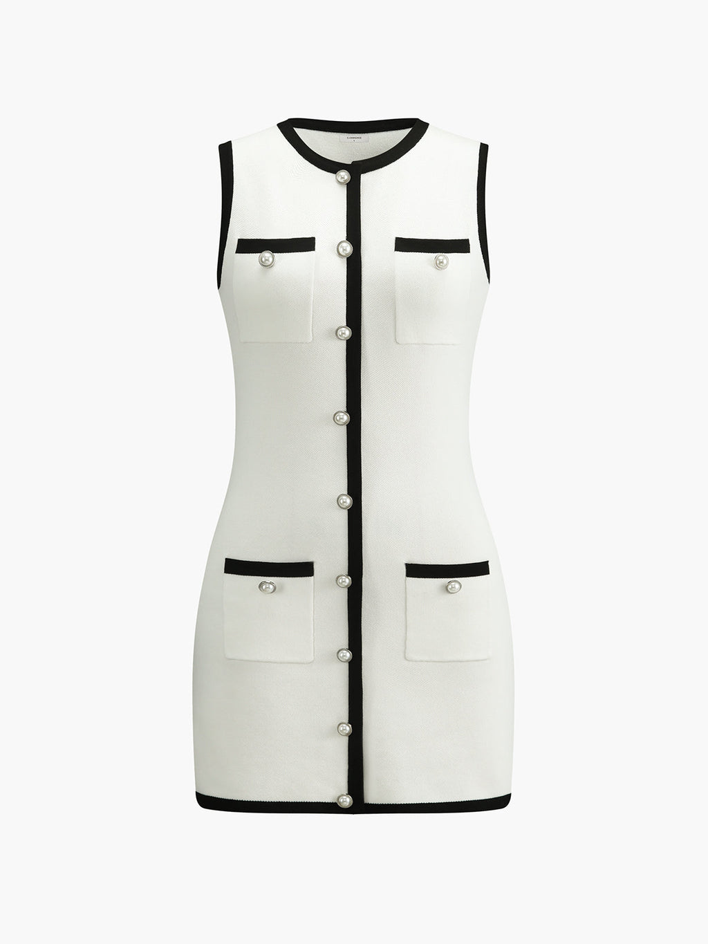 Sleeveless Button Front Knit Mini Dress with Pockets