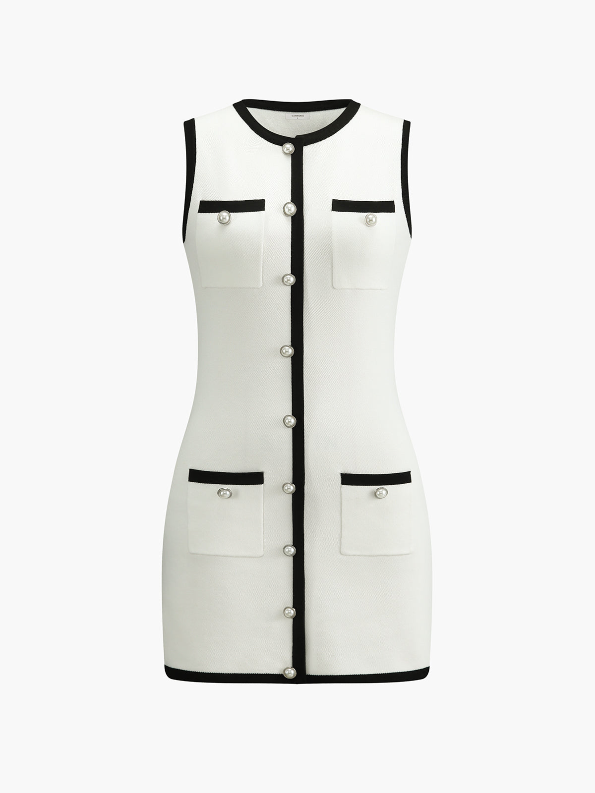 Sleeveless Button Front Knit Mini Dress with Pockets