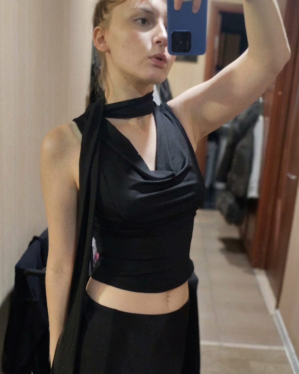 Sleeveless Knit Top with Tie V-Neck