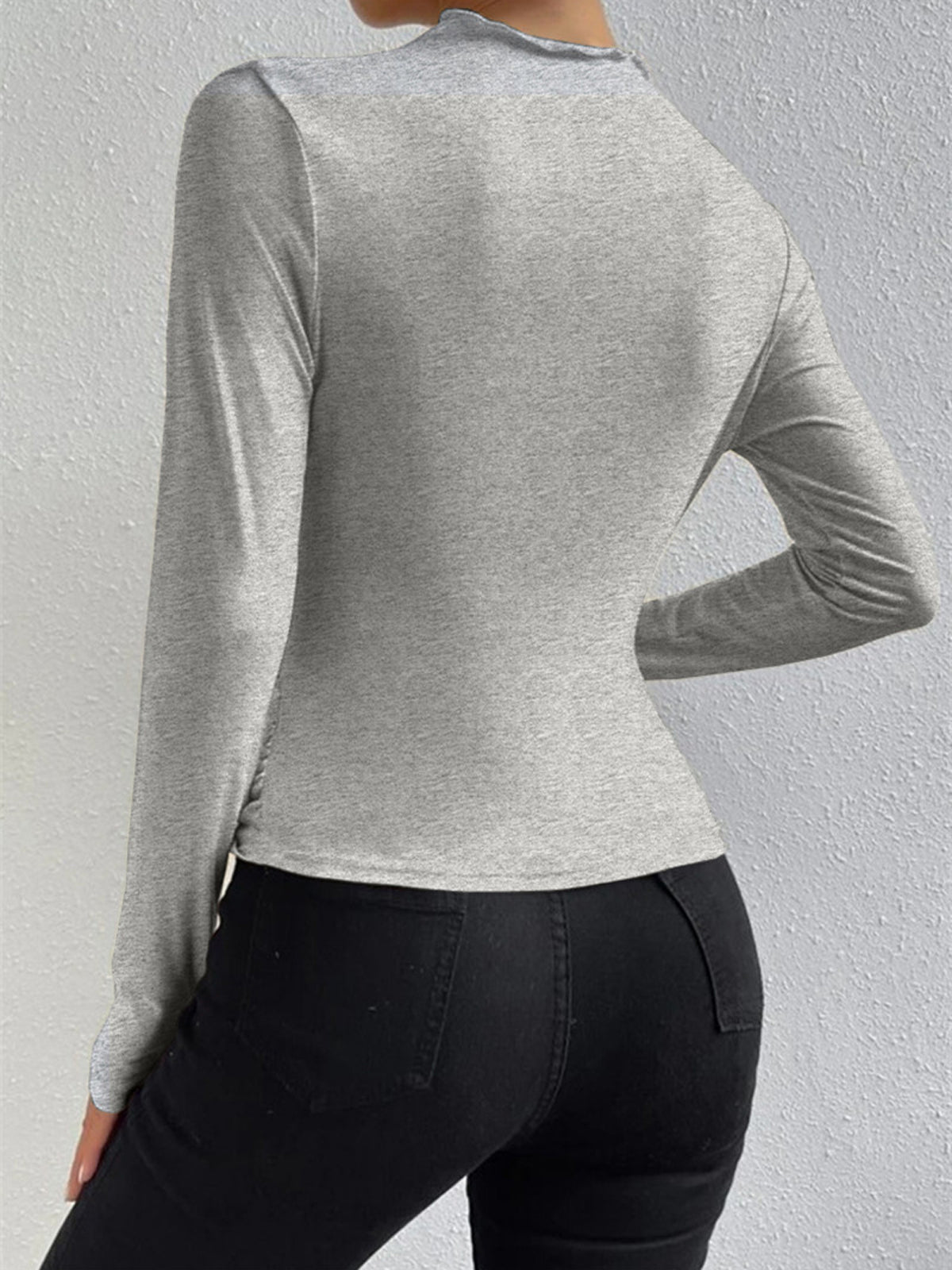 Soft Ruched High Neck Long Sleeve Top