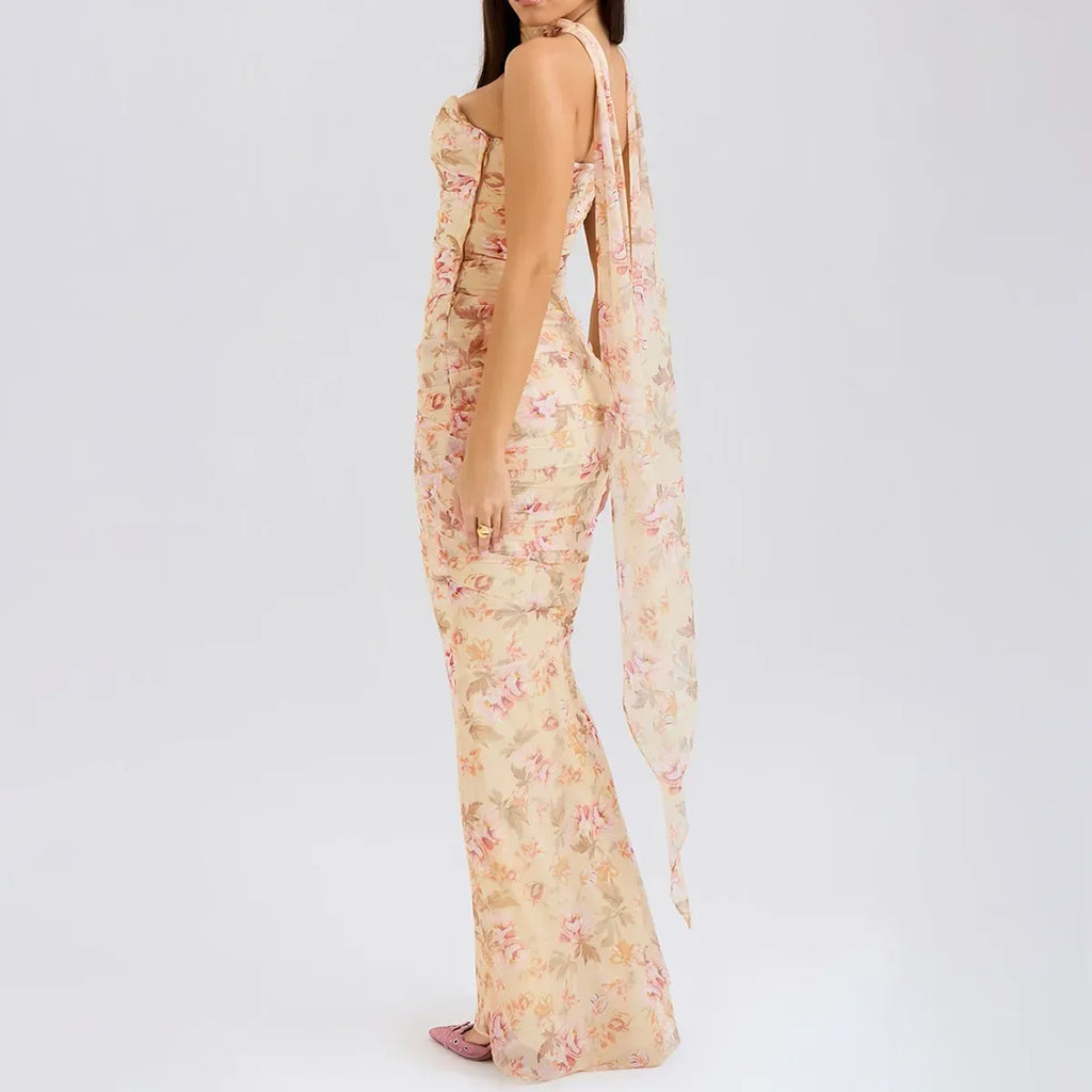 Strapless Crop Top, Maxi Skirt and Scarf Three Piece Set