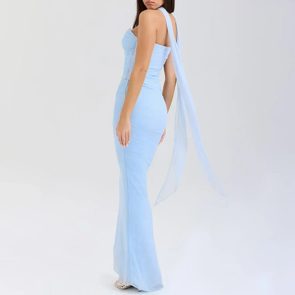 Strapless Crop Top, Maxi Skirt and Scarf Three Piece Set