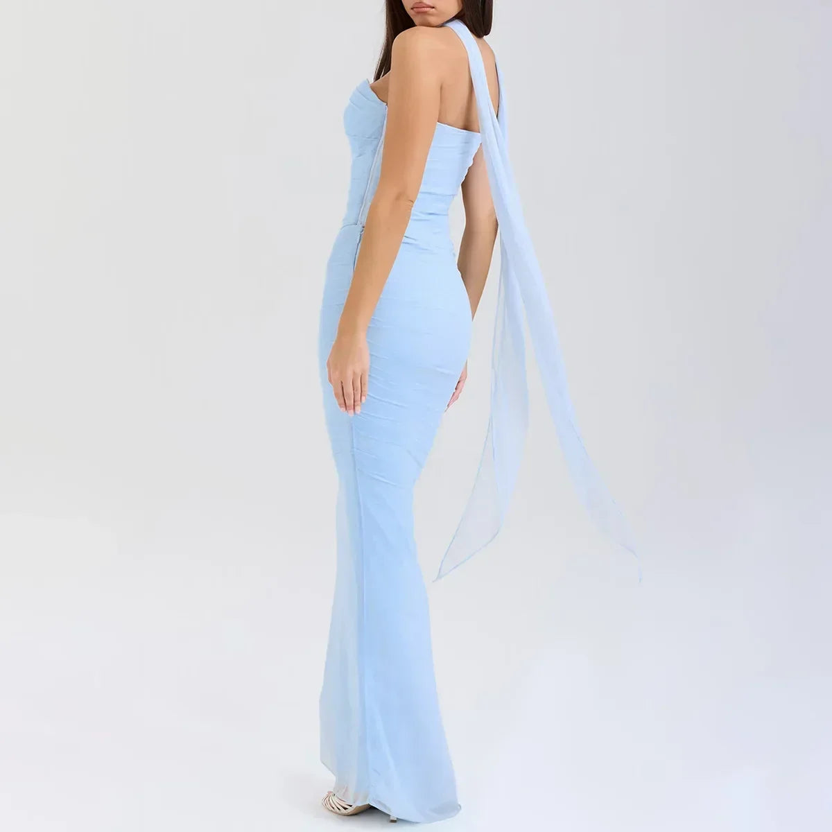 Strapless Crop Top, Maxi Skirt and Scarf Three Piece Set