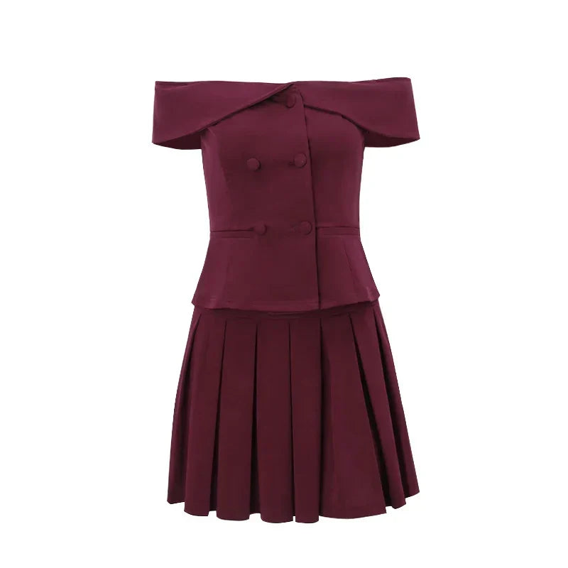 Strapless Crop Top and Pleated Mini Skirt Set