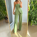 Strapless Top and Straight Leg Pants Set