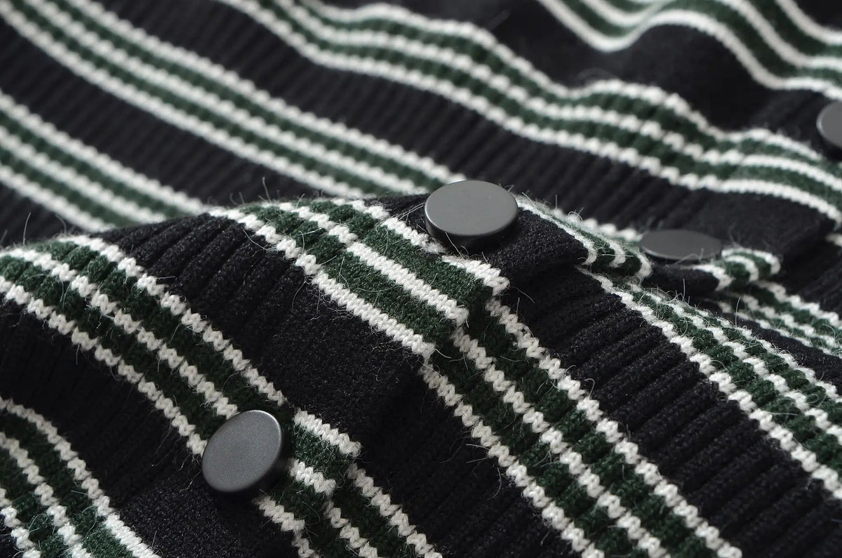 Striped Knit Button Cardigan and High Waist Shorts Set