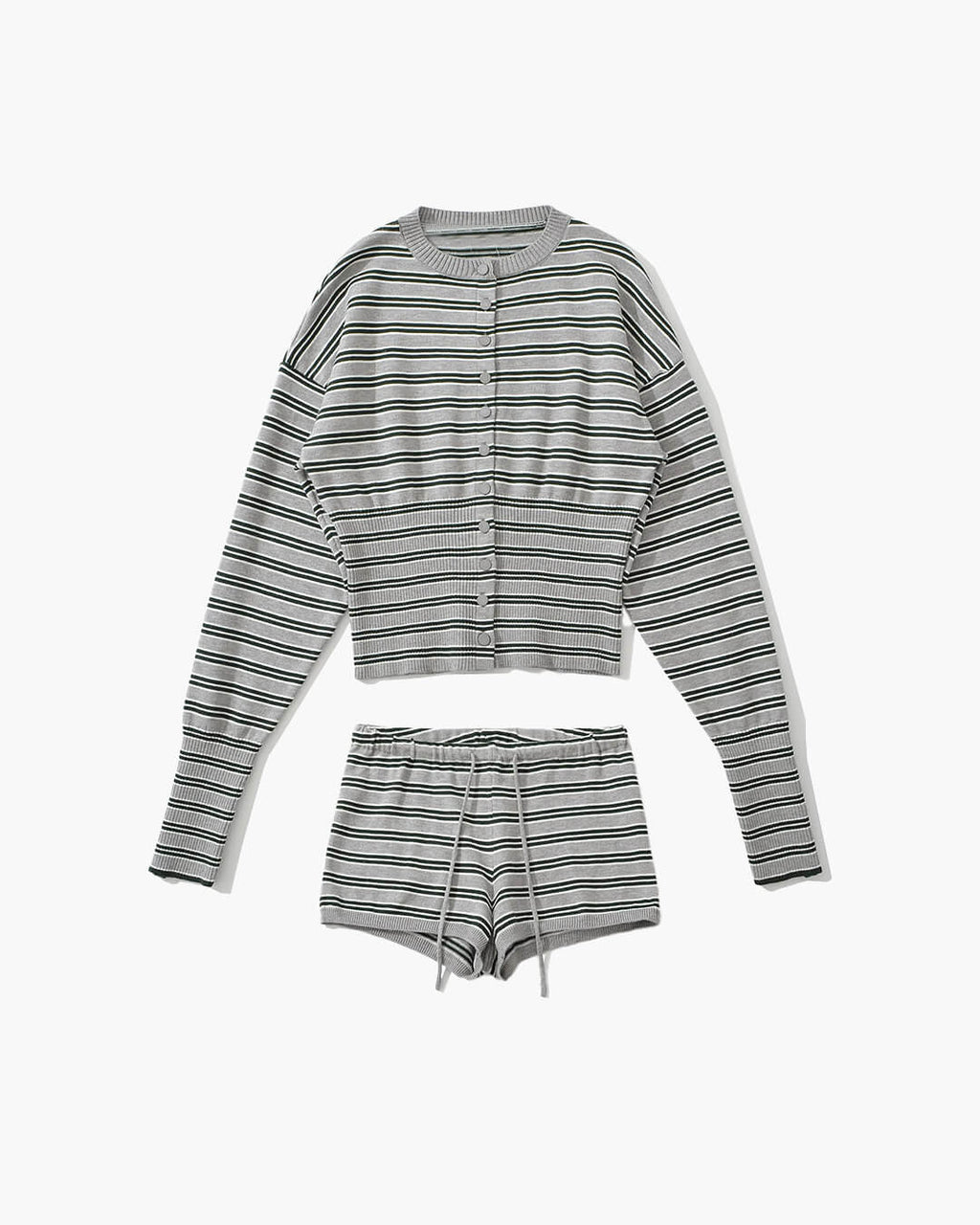 Striped Knit Button Cardigan and High Waist Shorts Set