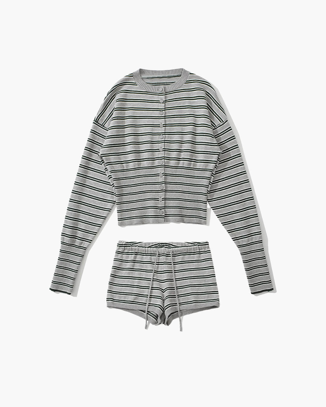 Striped Knit Button Cardigan and High Waist Shorts Set