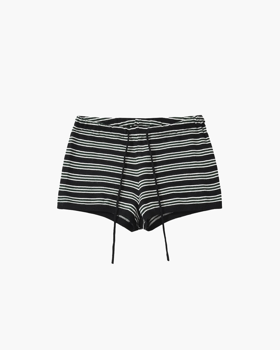 Striped Knit Button Cardigan and High Waist Shorts Set