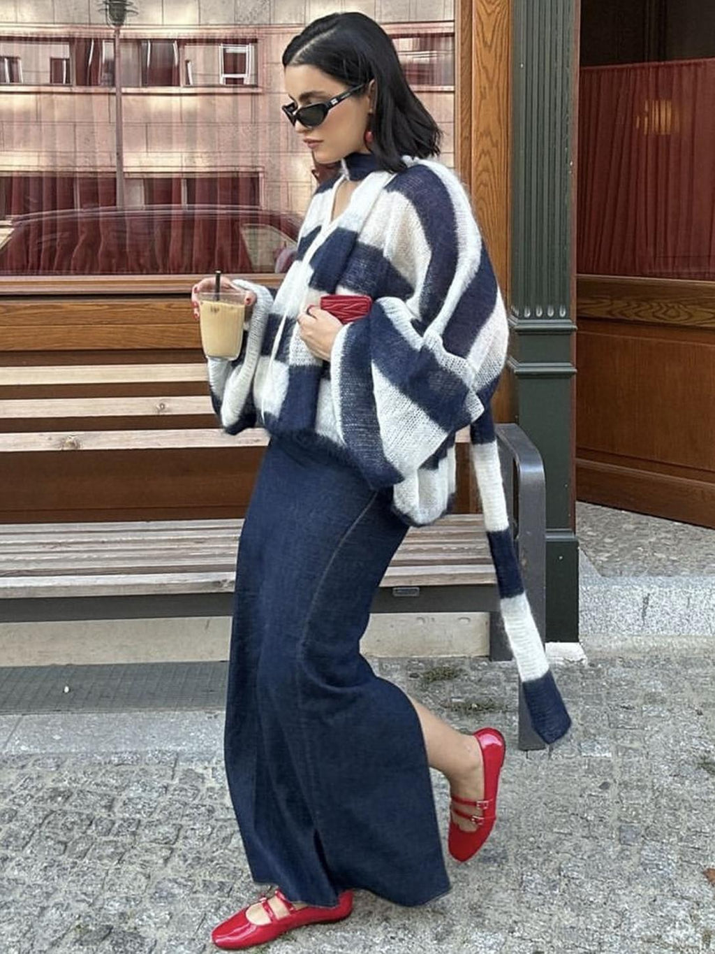 Striped Oversized Open Front Knit Cardigan