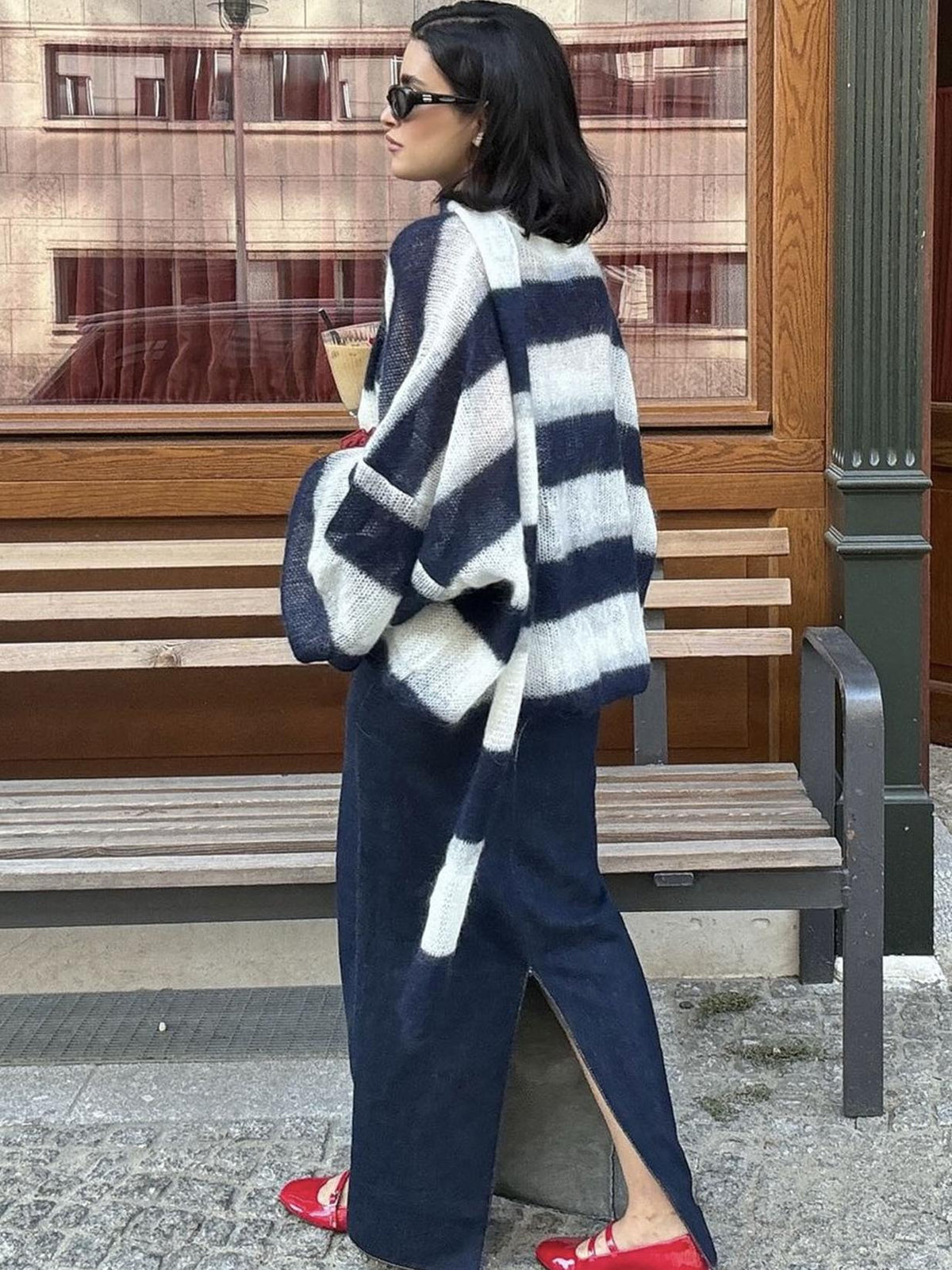 Striped Oversized Open Front Knit Cardigan