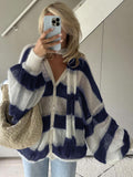 Striped Oversized Open Front Knit Cardigan
