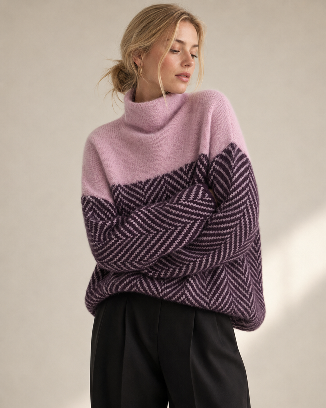 Striped Patchwork Turtleneck Sweater