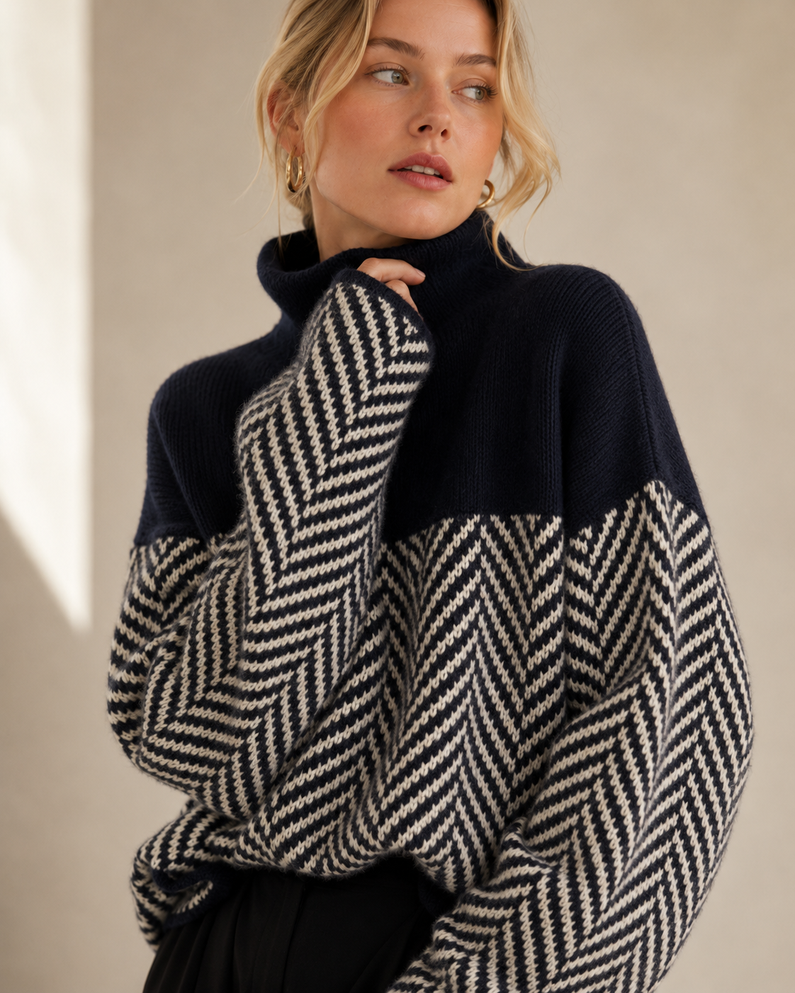 Striped Patchwork Turtleneck Sweater