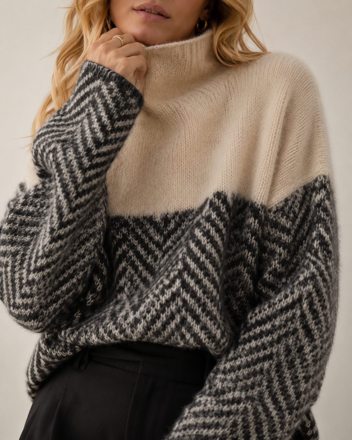 Striped Patchwork Turtleneck Sweater