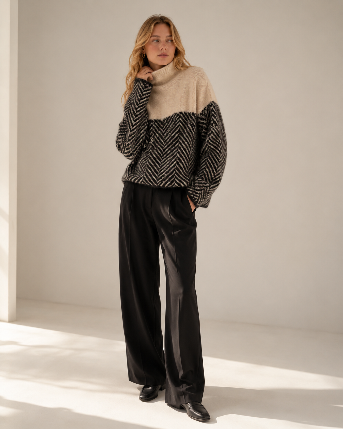 Striped Patchwork Turtleneck Sweater