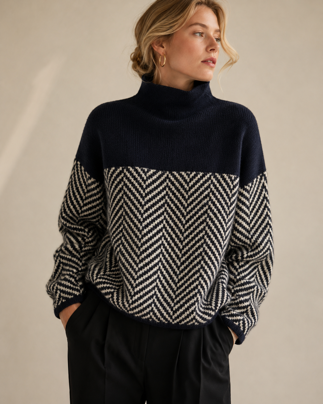Striped Patchwork Turtleneck Sweater