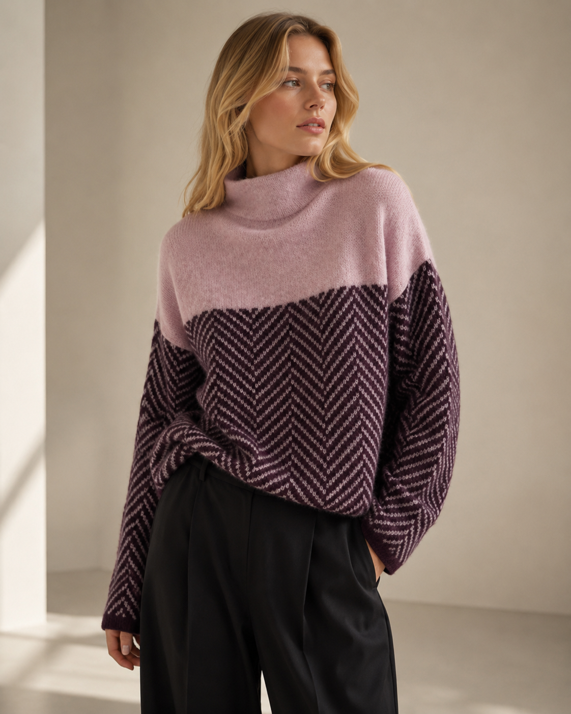Striped Patchwork Turtleneck Sweater