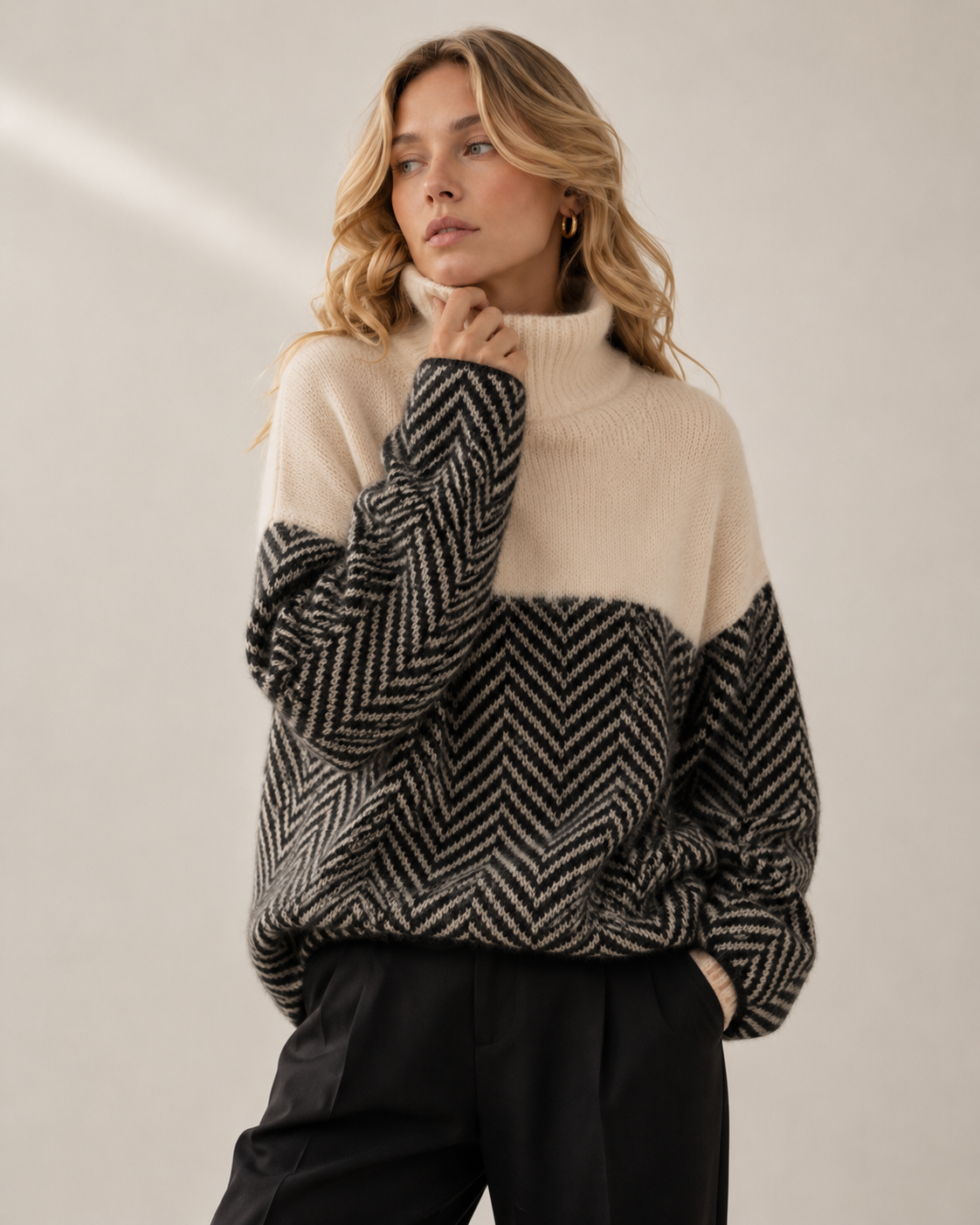 Striped Patchwork Turtleneck Sweater