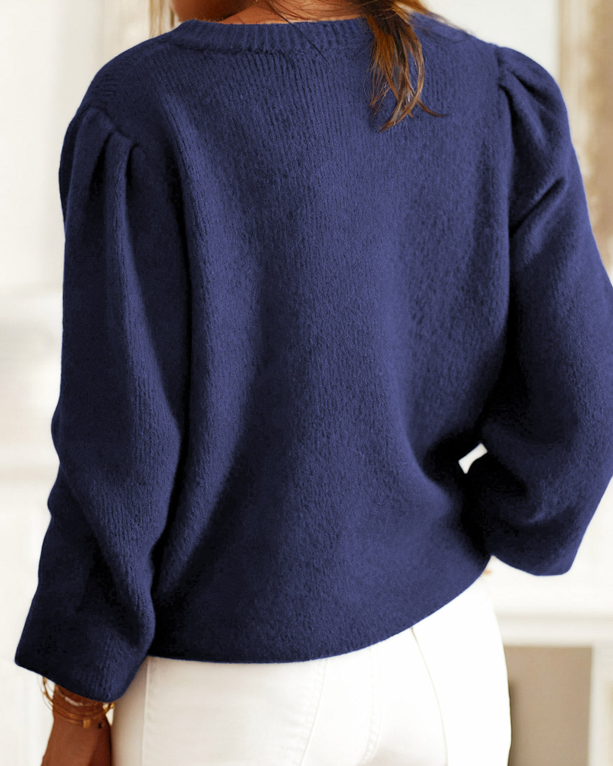 Textured Crew Neck Button Front Knit Cardigan