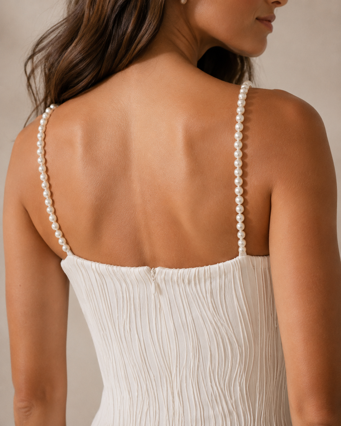 Textured Midi Dress with Pearl Straps