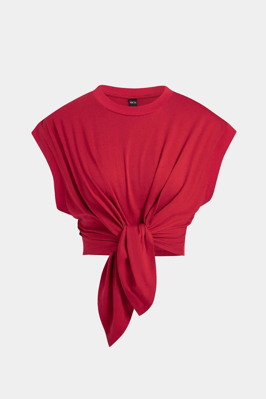 Tie Front Ruched Cotton T-Shirt