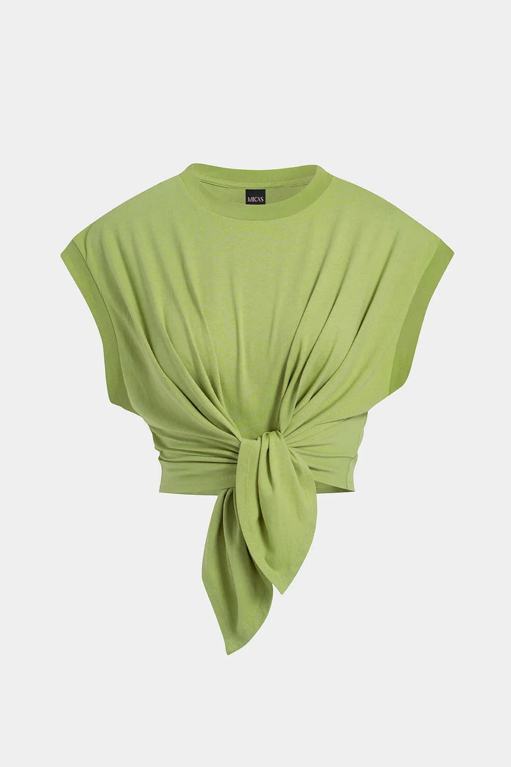 Tie Front Ruched Cotton T-Shirt