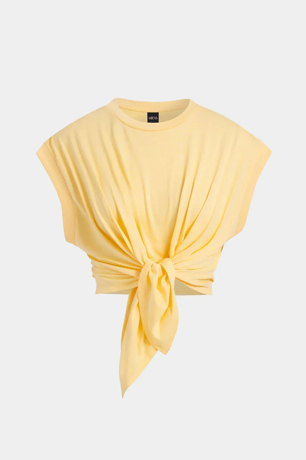 Tie Front Ruched Cotton T-Shirt