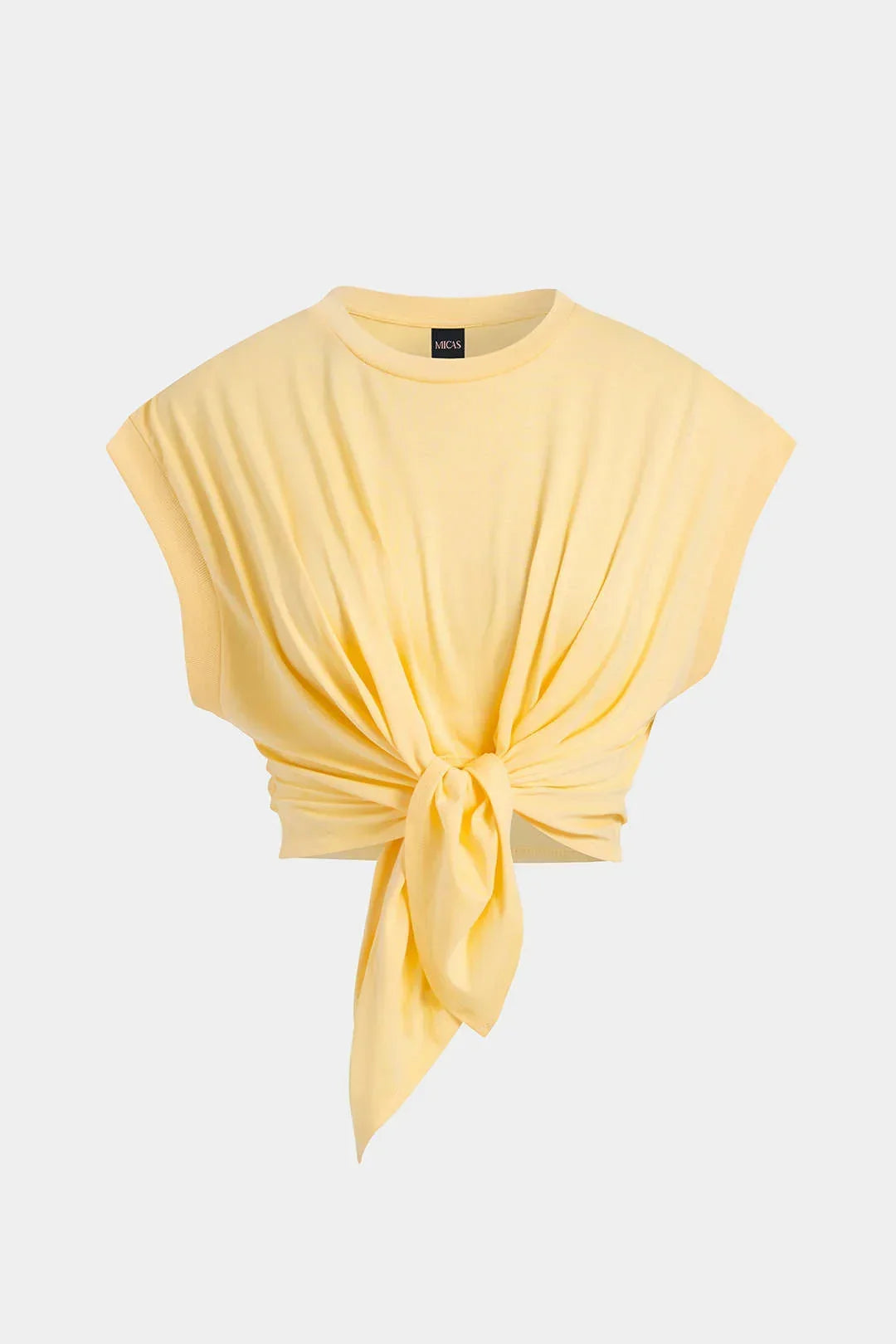 Tie Front Ruched Cotton T-Shirt