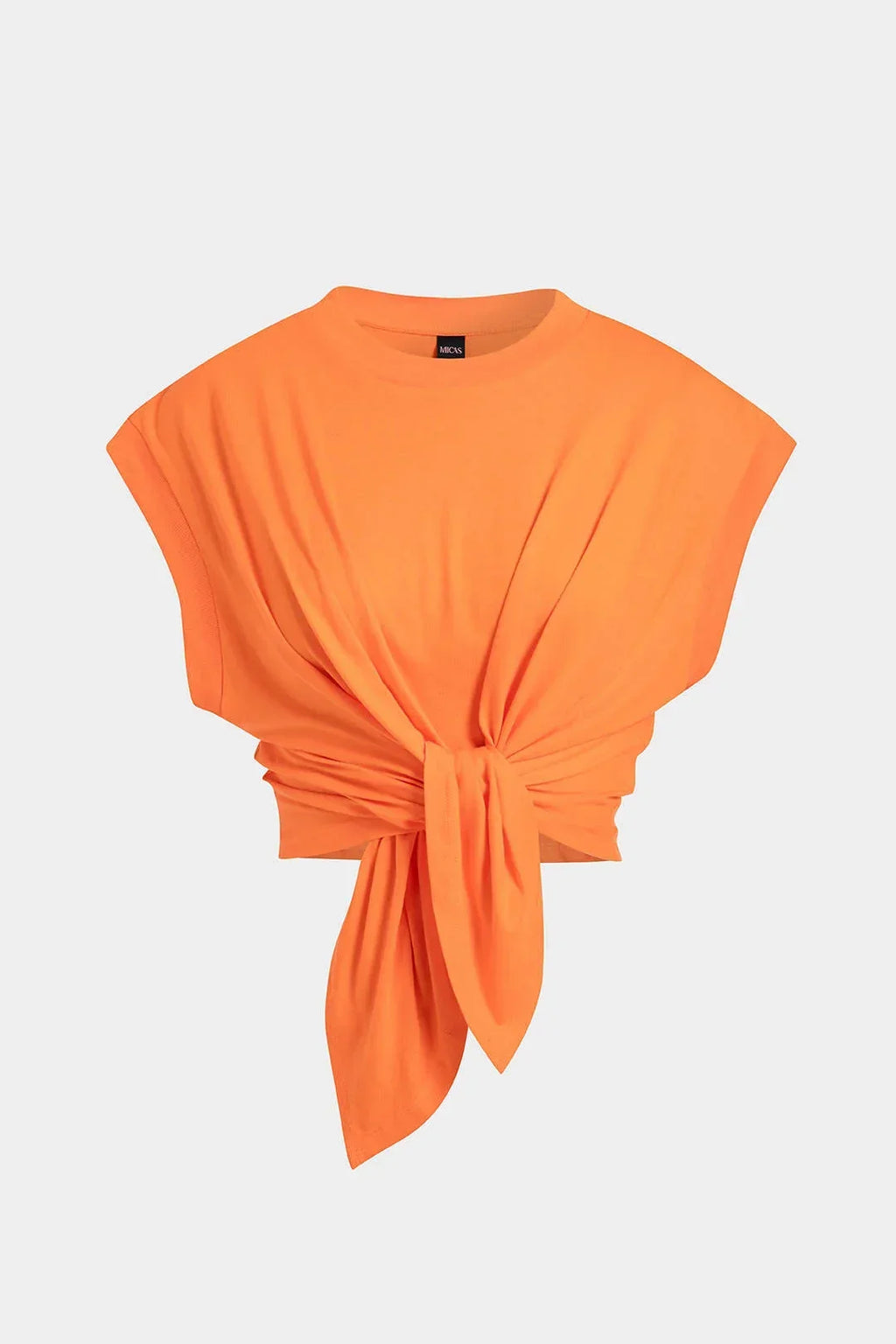Tie Front Ruched Cotton T-Shirt