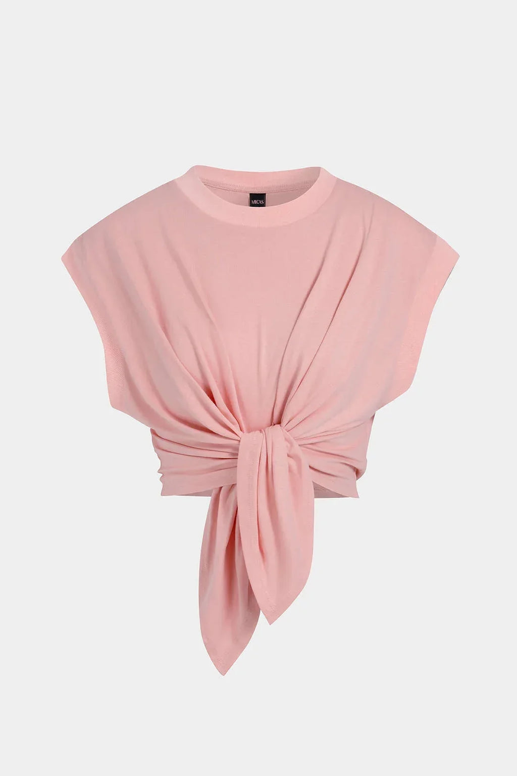 Tie Front Ruched Cotton T-Shirt